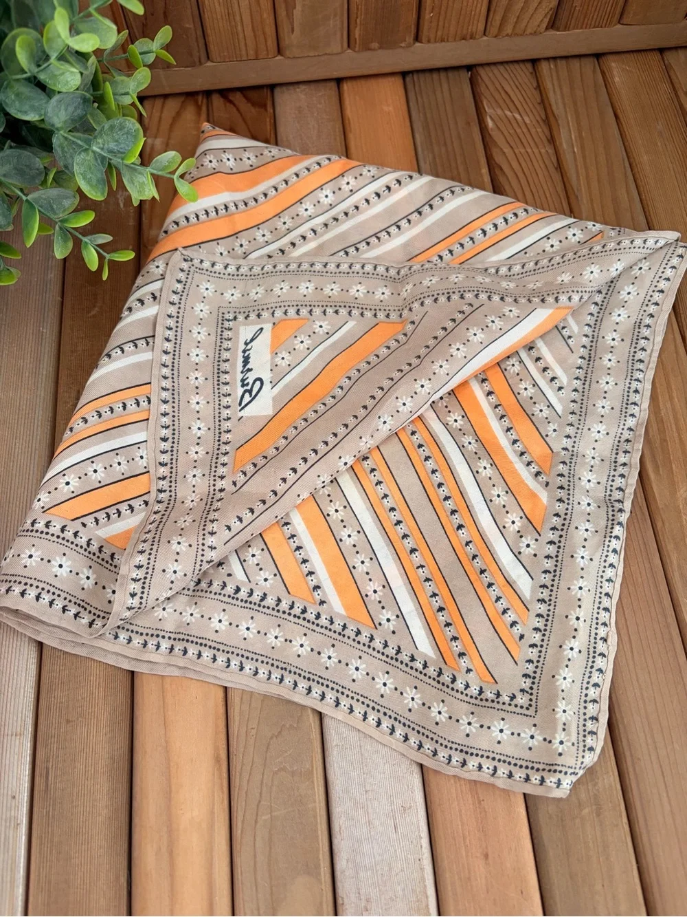 Vintage Burmel 100% Silk Retro Squared Scarf, 70’s Peach Minimalist - Picture 3 of 7